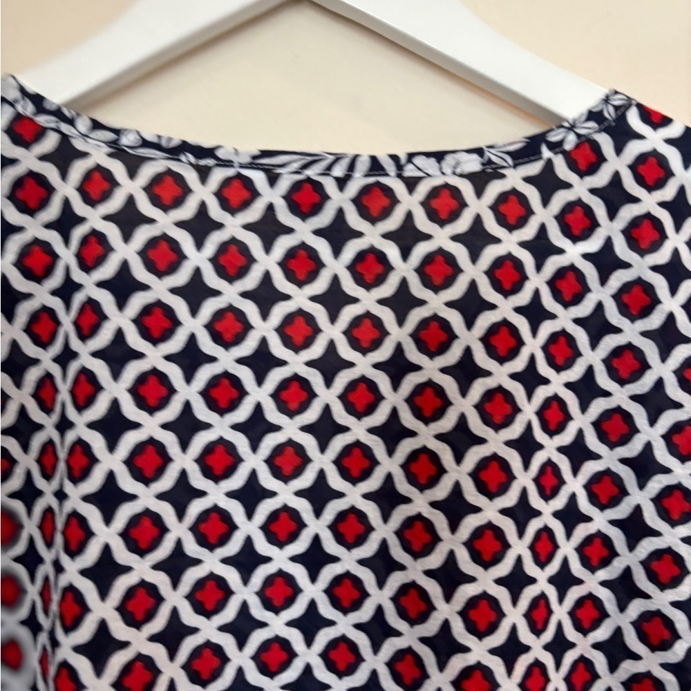 Tommy Bahama Geo Floral Nautical Cotton Split Neck Tunic Blouse Top Large - Picture 14 of 15